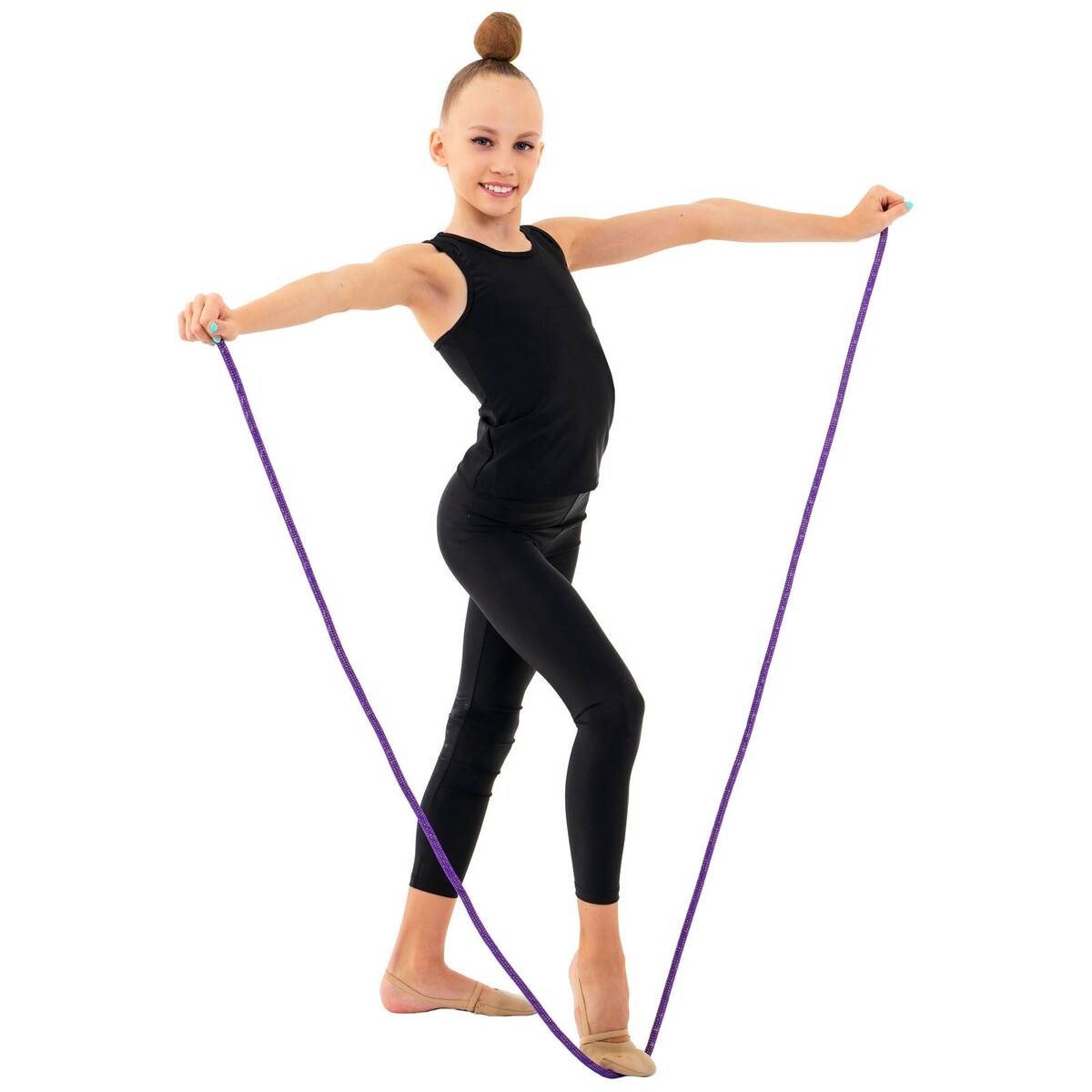 фото Скакалка гимнастическая утяжеленная grace dance, с люрексом, 3 м, 180 г, цвет фиолетовый/золотистый