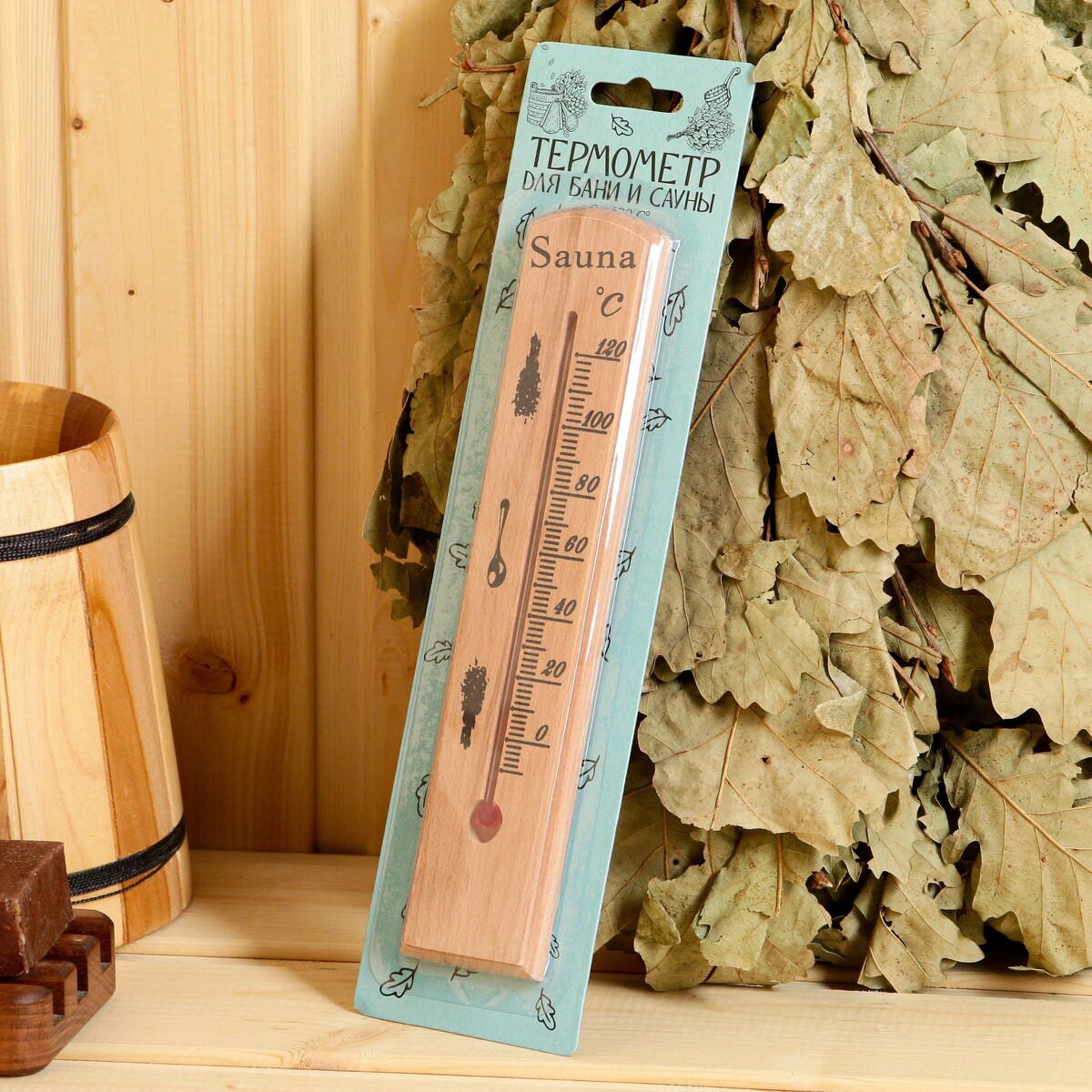 фото Термометр деревянный, 120 с добропаровъ