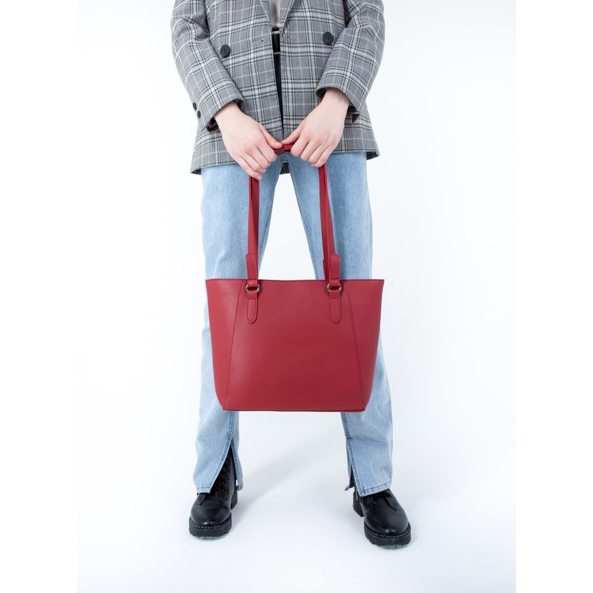 фото Сумка-тоут на молнии, наружный карман, цвет бордовый no brand