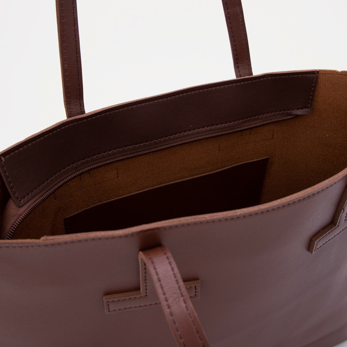 фото Сумка-шопер на молнии, цвет коричневый no brand