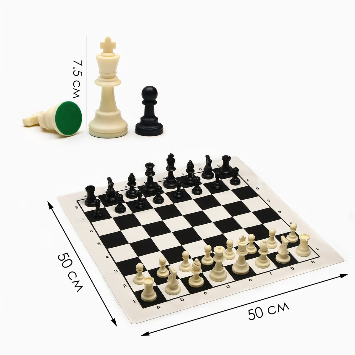 фото Шахматы в пакете, фигуры (пешка h-4.5 см, ферзь h-7.5 см), поле 50 х 50 см no brand