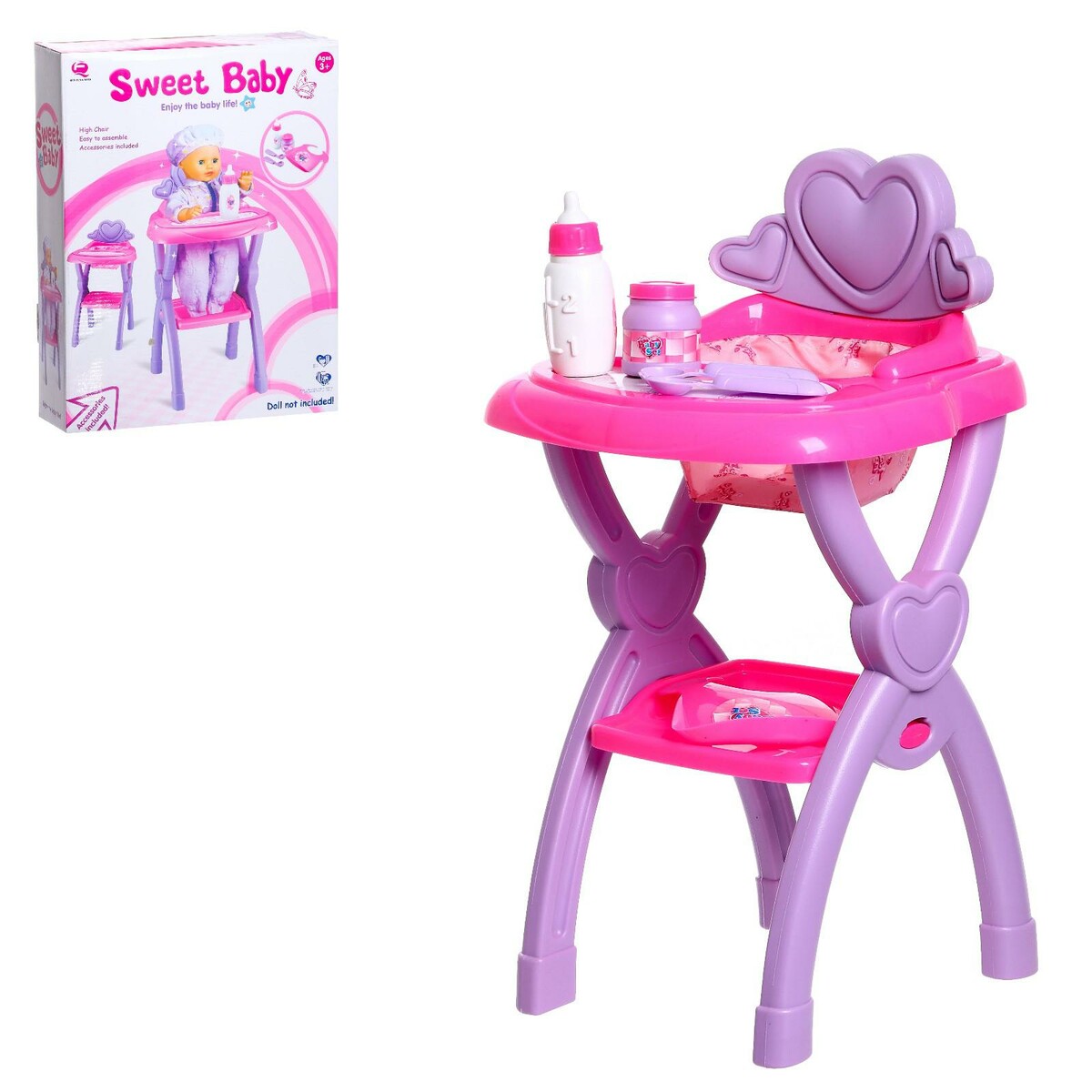 Стульчик для кормления пупса, с аксессуарами, Розовый;фиолетовый 
Стульчик для кормления пупса, с аксессуарами, Розовый;фиолетовый