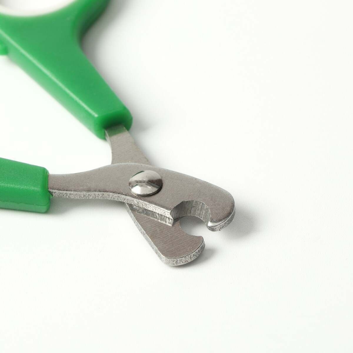 фото Ножницы-когтерезы с упором для пальца, отверстие 6 мм, зеленые с белым пижон