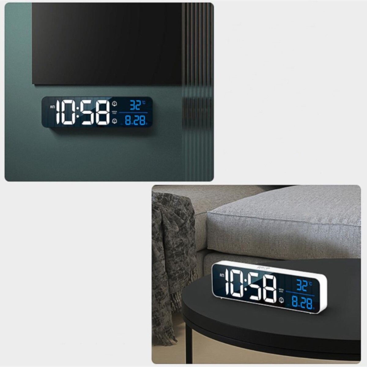 фото Часы электронные настенные, настольные, с будильником, 2400 мач, 3.5 х 7 х 26.5 см no brand