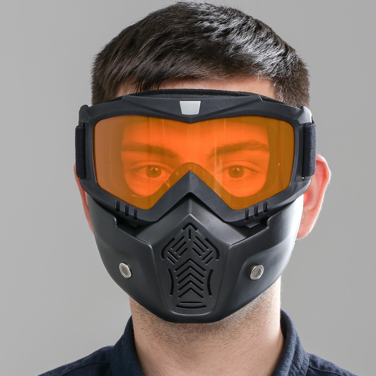 фото Очки-маска для езды на мототехнике, разборные, стекло оранжевый хром, цвет черный torso