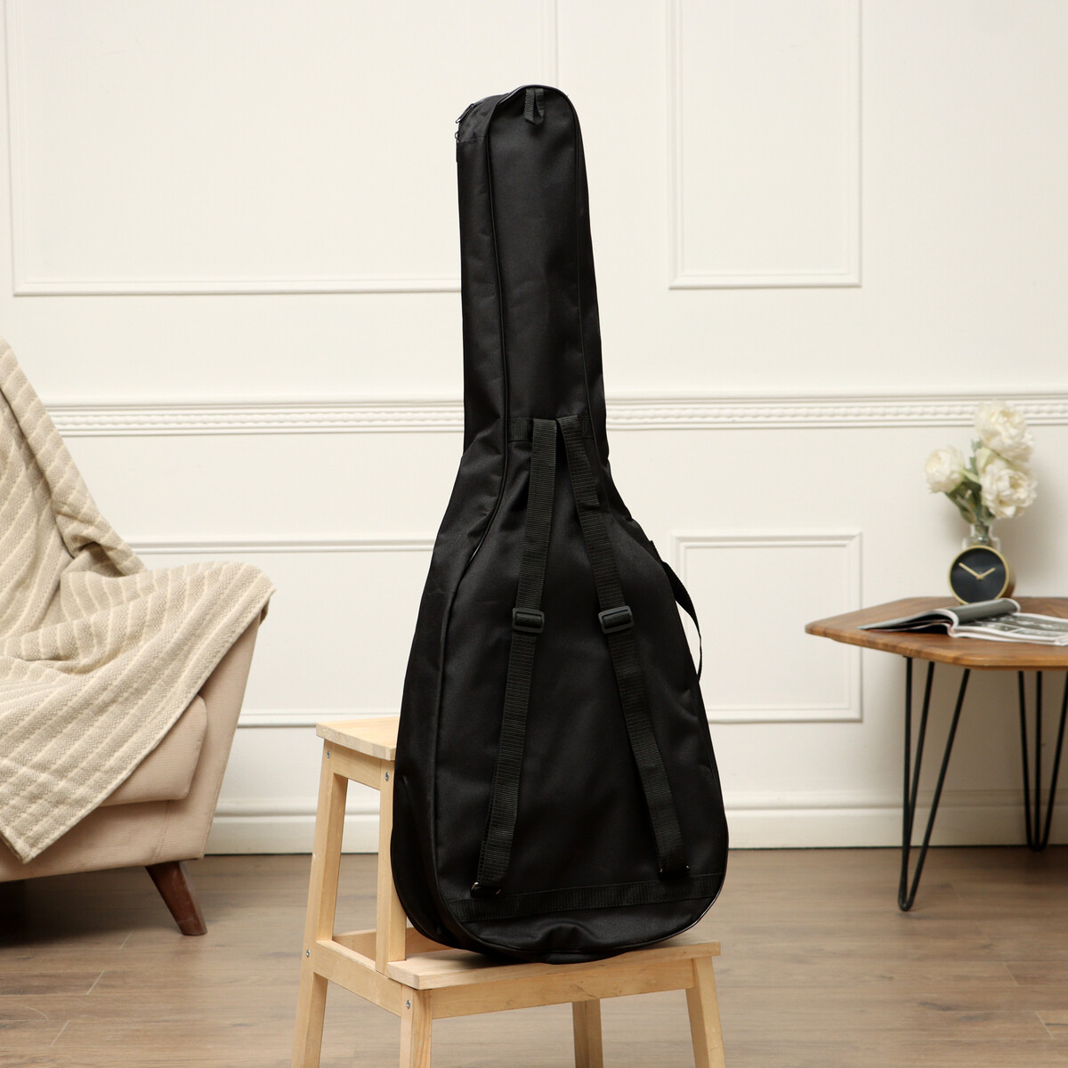 фото Чехол для гитары классический, в клетку, c 2-мя ремнями, объемные карманы, 100 х 39 х 6 см music life