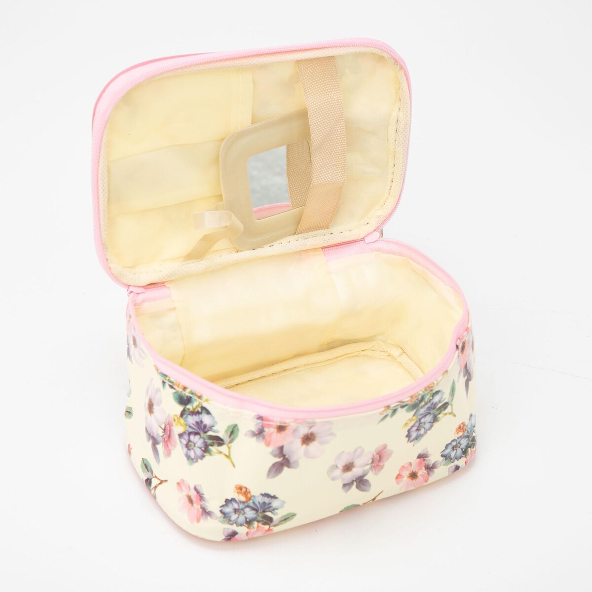 фото Косметичка на молнии, с зеркалом, цвет бежевый no brand