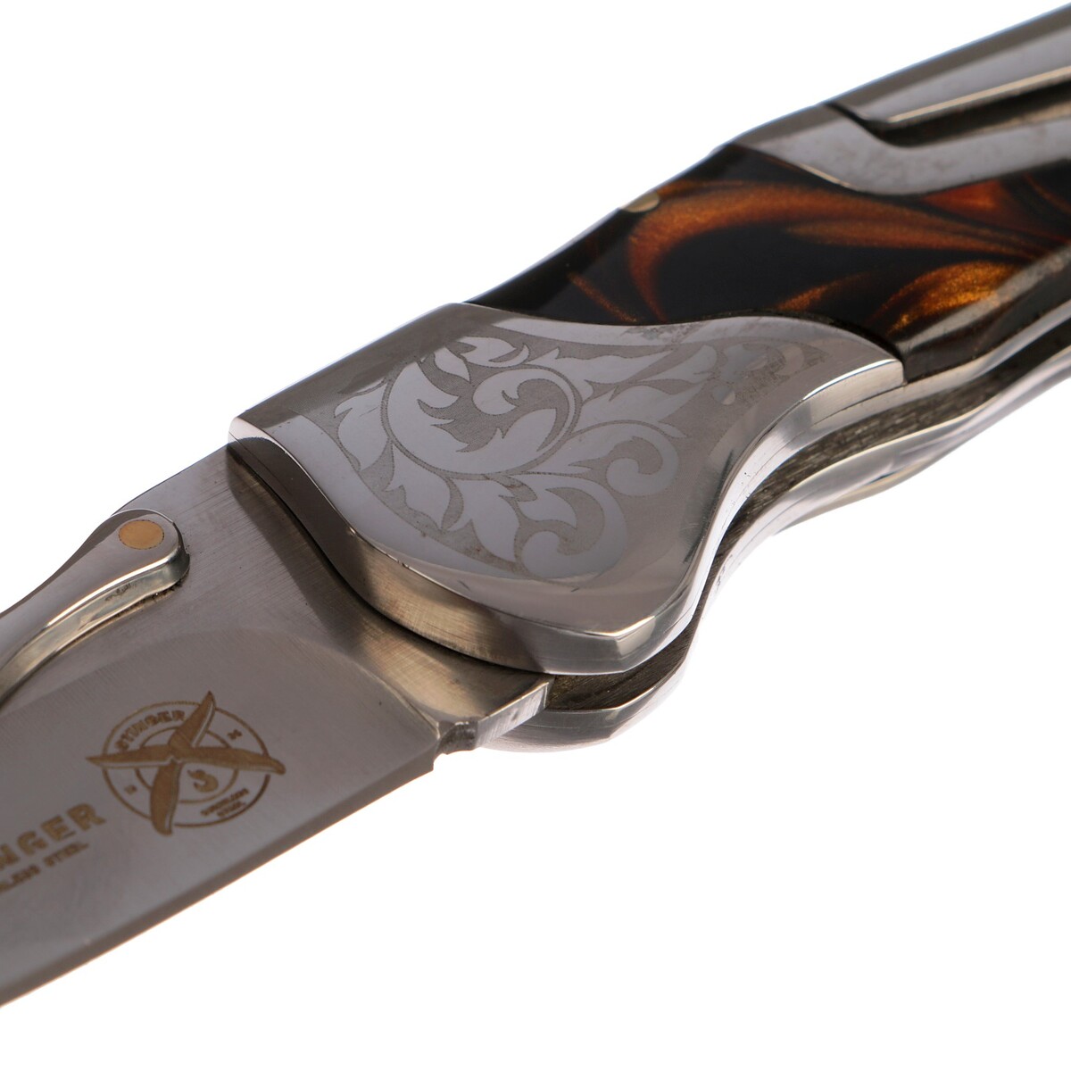 фото Складной нож stinger с клипом, 165 мм, рукоять: нержавеющая сталь, дерево, подарочный бокс no brand