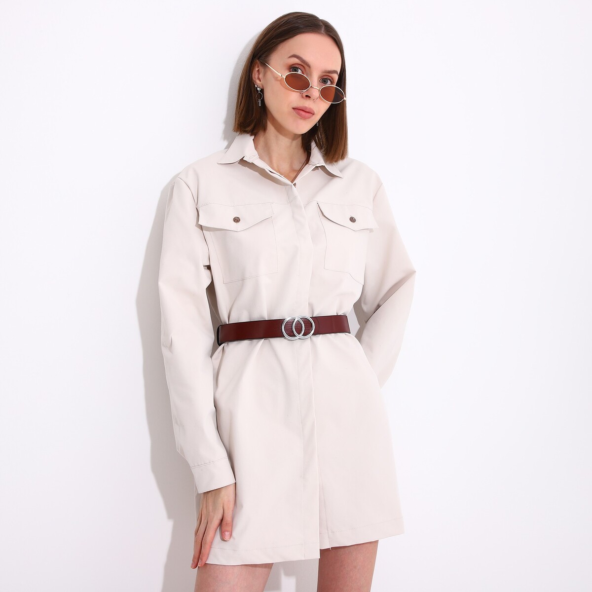 фото Ремень женский, ширина 3,5 см, пряжка метал, цвет коричневый no brand