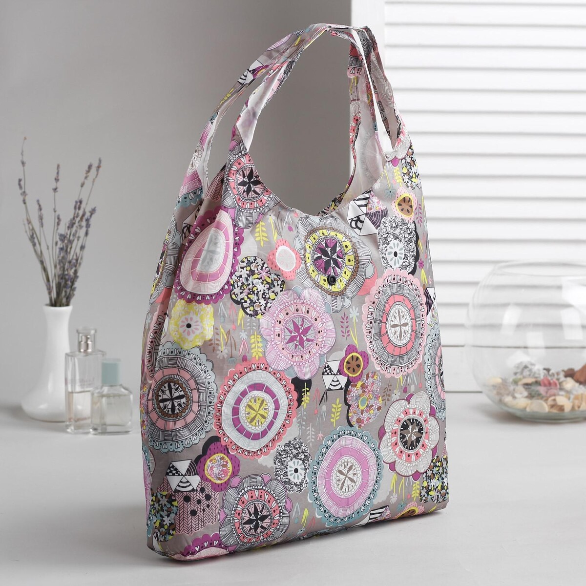 фото Сумка хозяйственная на кнопке, цвет серый/разноцветный no brand