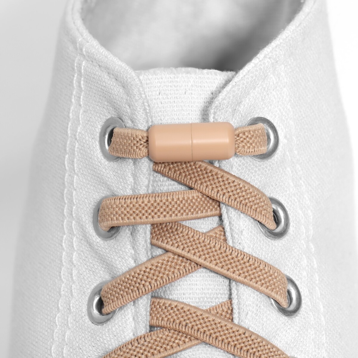 фото Шнурки для обуви, пара, плоские, с фиксатором, эластичные, 6 мм, 100 см, цвет бежевый onlitop