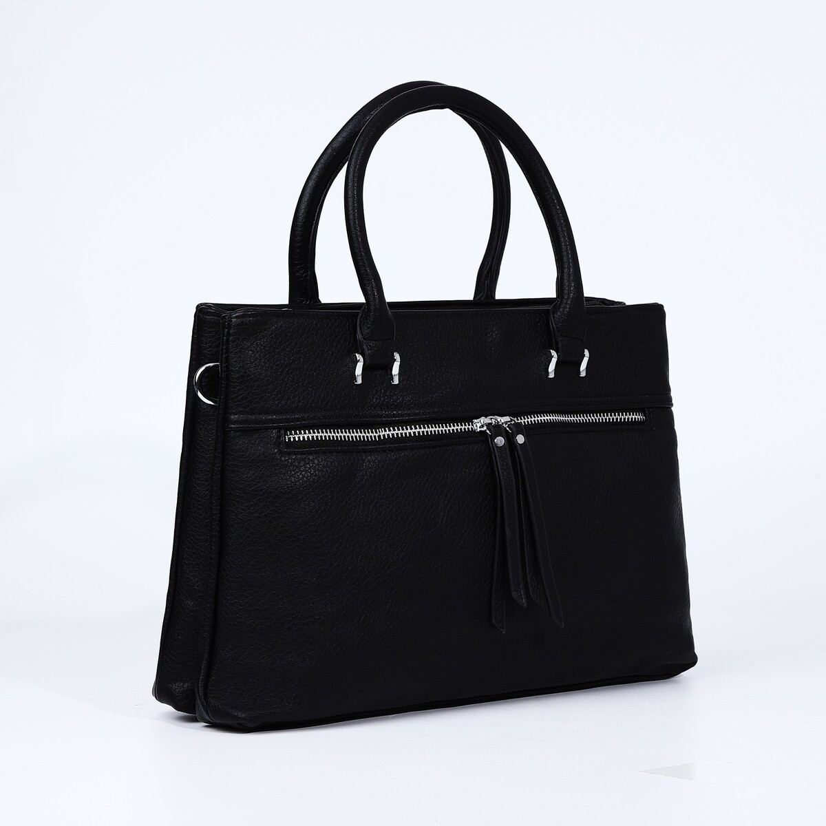 фото Сумка-тоут на молнии, 2 наружных кармана, цвет черный no brand