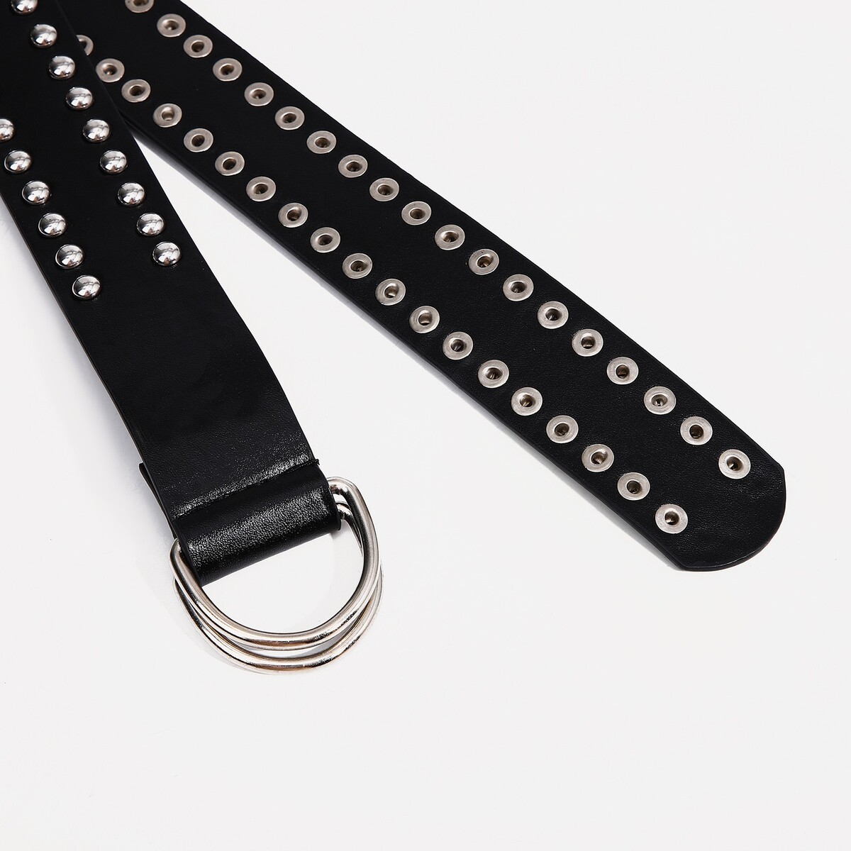 фото Ремень женский, ширина 3,6 см, пряжка металл, люверсы, цвет черный no brand