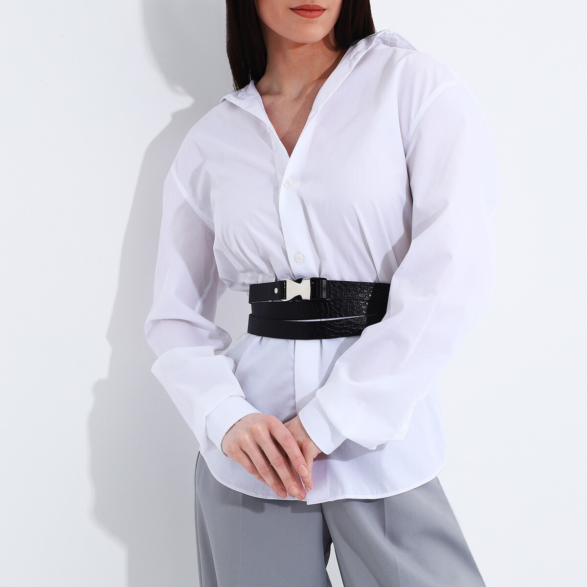 фото Ремень женский, ширина 2.3 см, пряжка пластик, цвет черный no brand