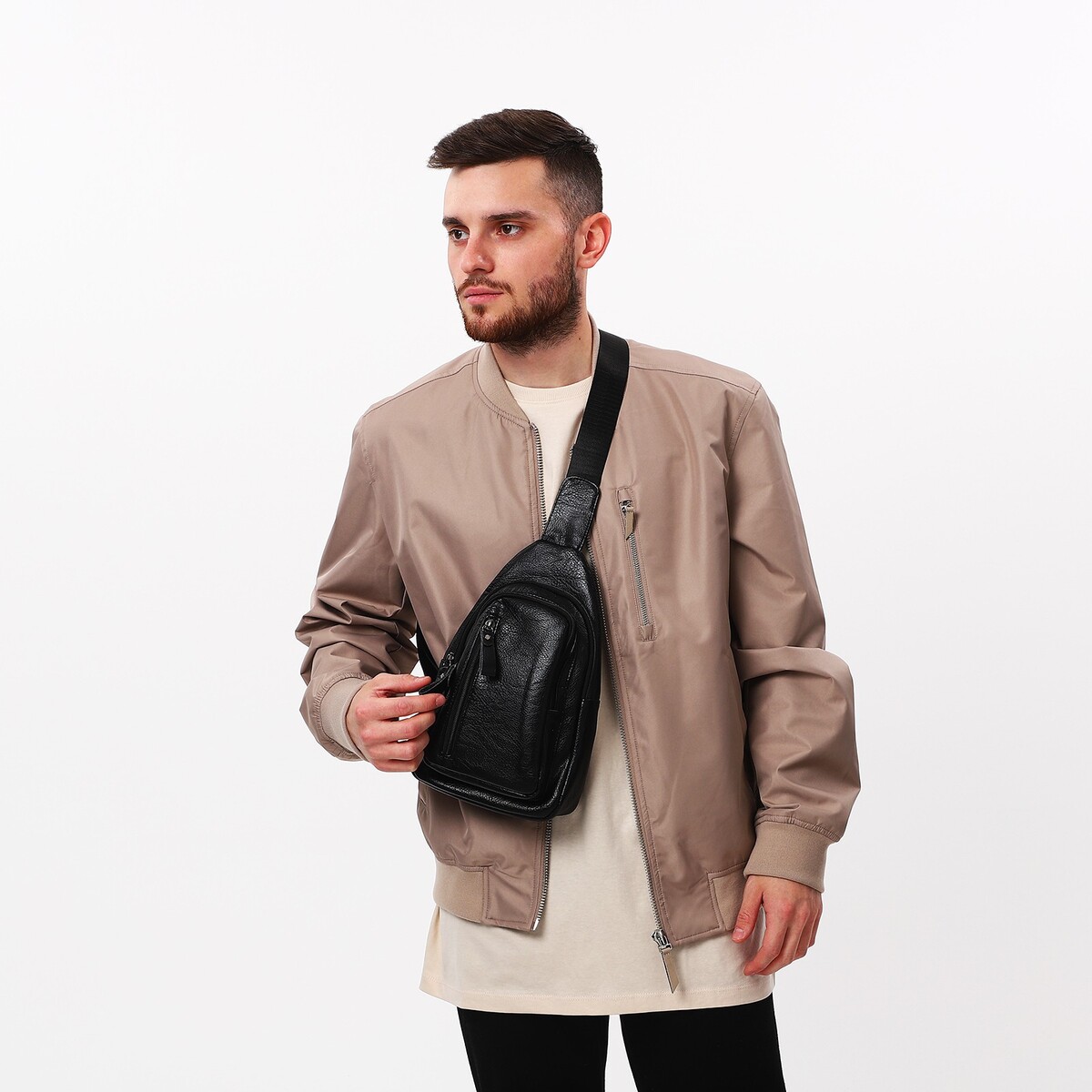 фото Сумка слинг мужская, искусственная кожа, цвет черный no brand