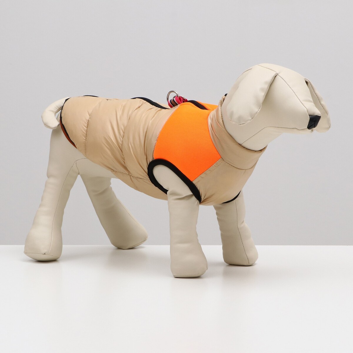 фото Куртка для собак на молнии, размер 18 (дс 40 см, ог 50 см, ош 38 см), бежевая с оранжевым no brand