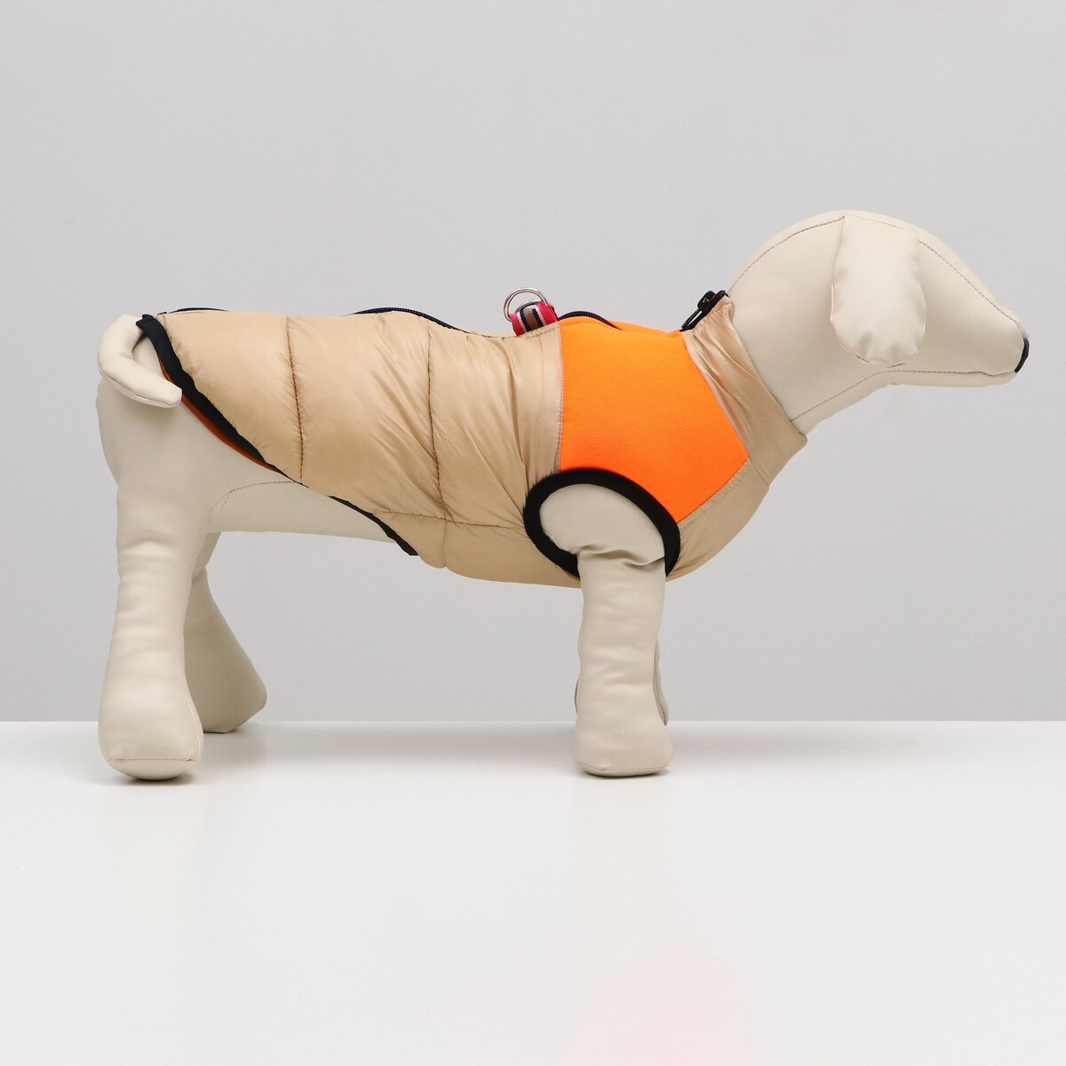 фото Куртка для собак на молнии, размер 18 (дс 40 см, ог 50 см, ош 38 см), бежевая с оранжевым no brand