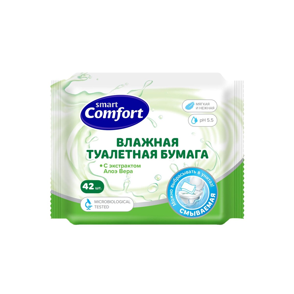 фото Влажная туалетная бумага comfort smart с алоэ вера, 42 шт. no brand