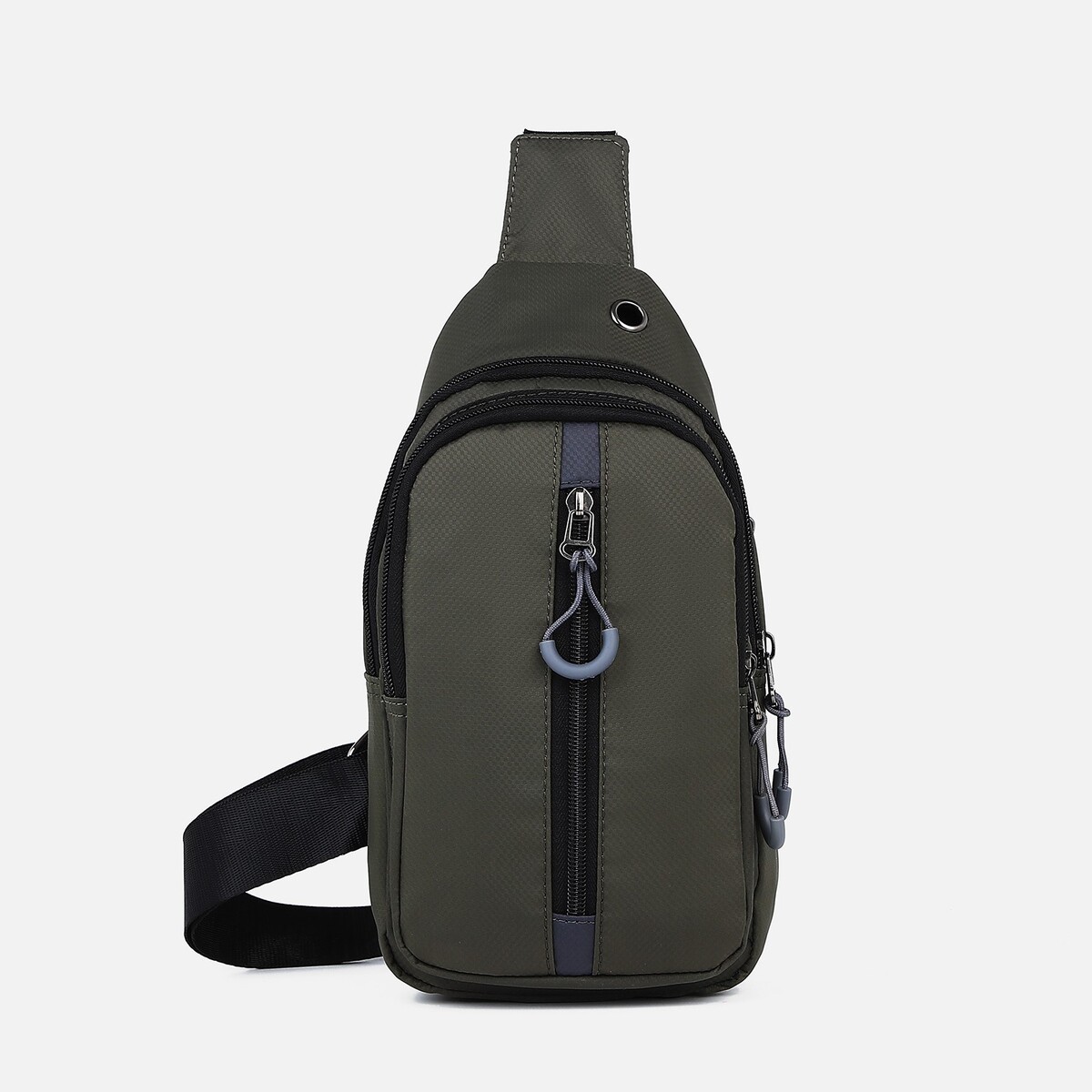 фото Сумка слинг мужская из текстиля, отверстие для наушников, цвет зеленый no brand