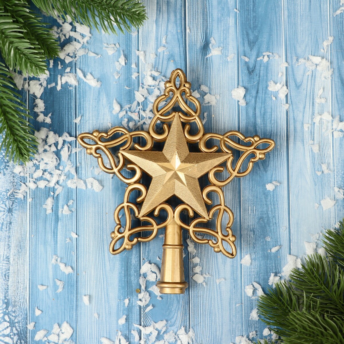 Звезда на елку (верхушка), вензеля, 14×16 см, золото, Золотистый
Звезда на елку (верхушка), вензеля, 14×16 см, золото, Золотистый