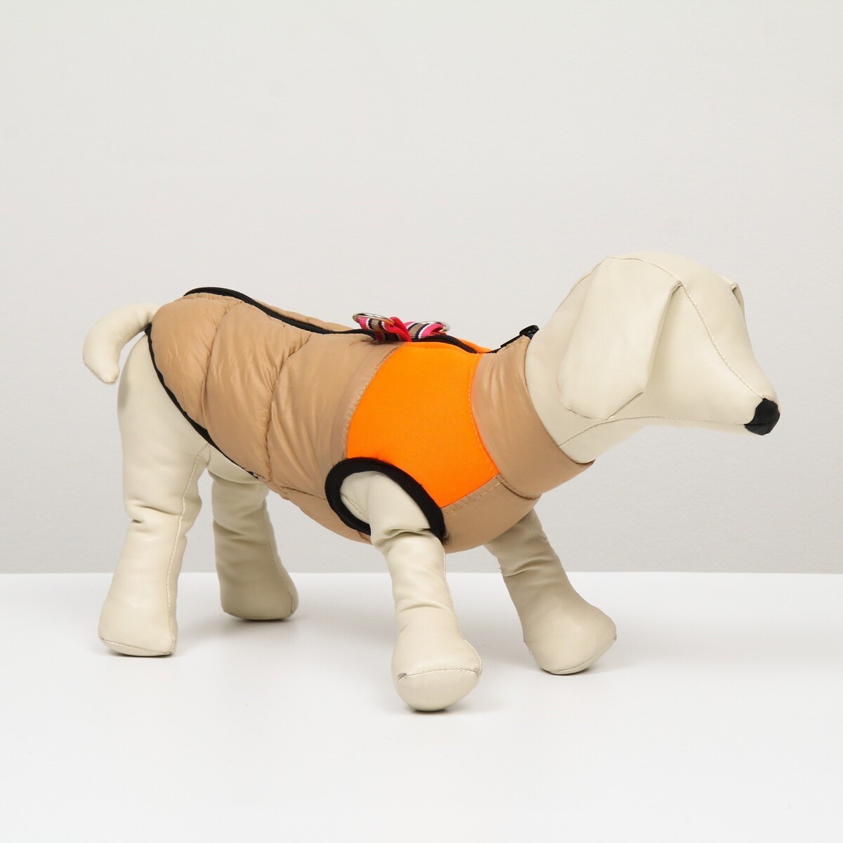 фото Куртка для собак на молнии, размер 8 (дс 23 см, ог 30, ош 22 см), бежевая с оранжевым no brand