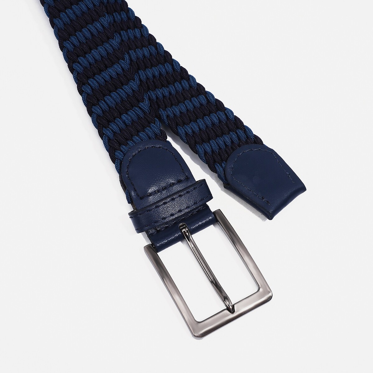 фото Ремень, ширина 3.5 см, резинка, пряжка металл, цвет темно-синий no brand