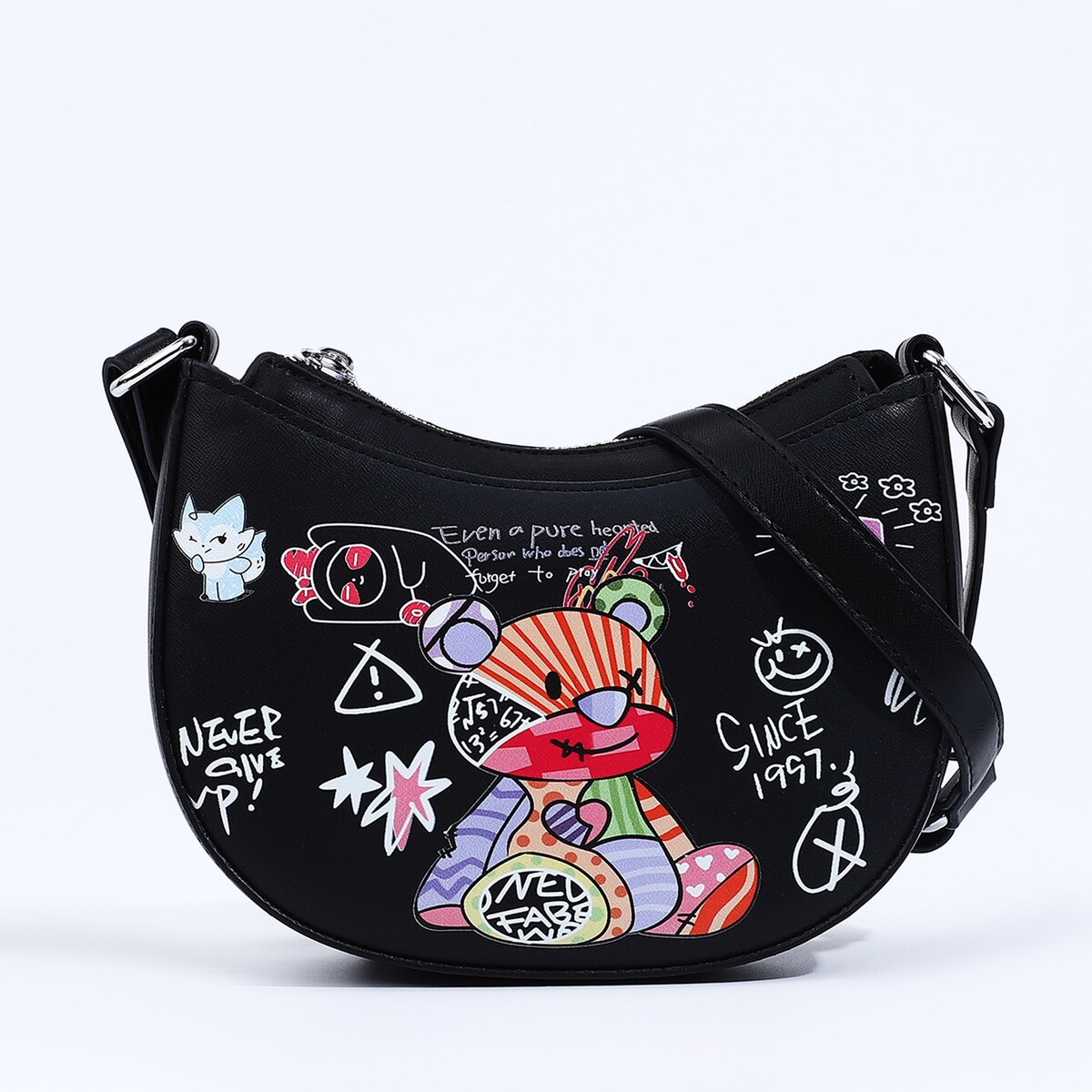 Сумка-багет на молнии, цвет черный 
Сумка-багет на молнии, цвет черный