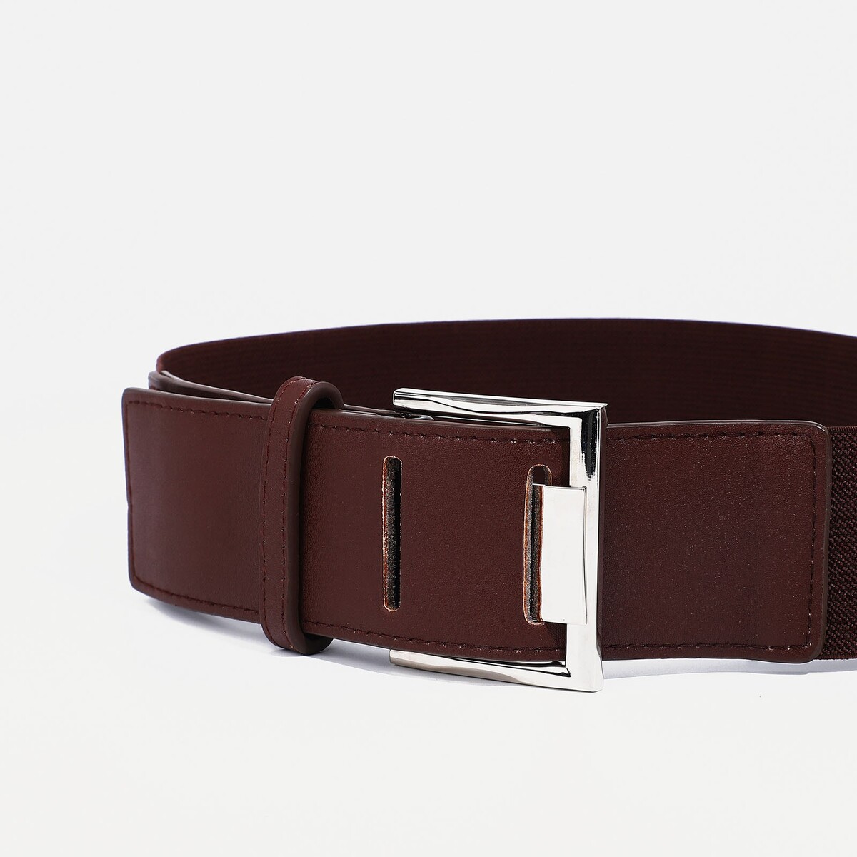 фото Ремень женский, ширина 5 см, на резинке, пряжка металл, цвет коричневый no brand