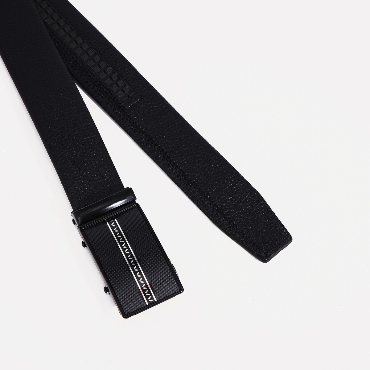 фото Ремень мужской, ширина 3,5 см, автомат, пряжка темный металл, цвет черный no brand