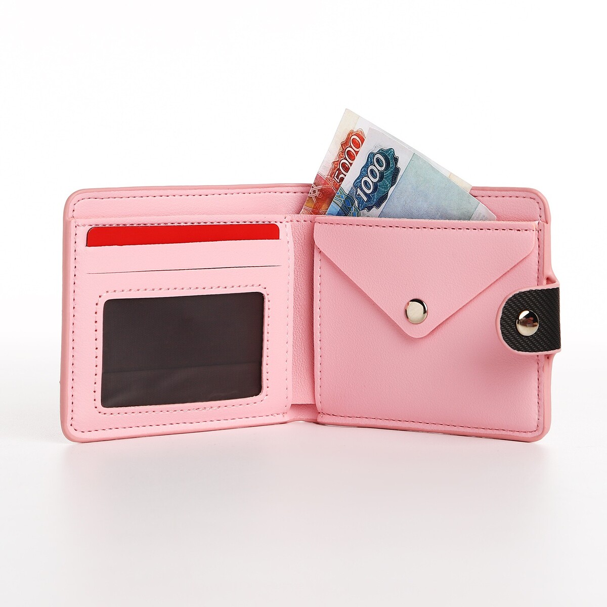 фото Кошелек на кнопке, цвет серый/красный no brand