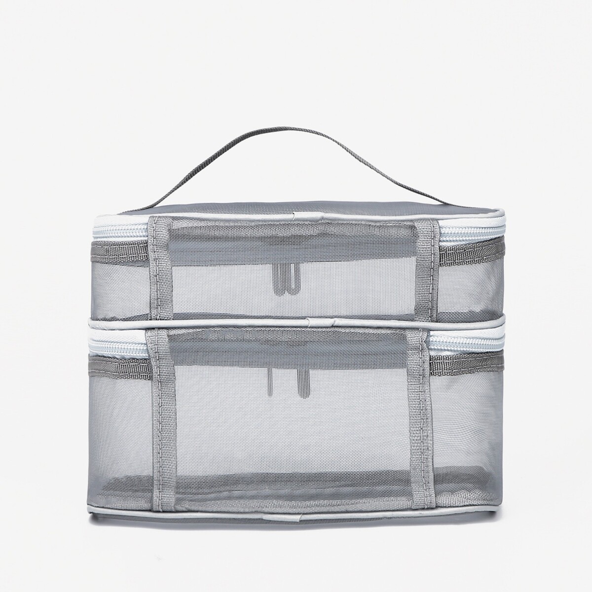 фото Косметичка, 2 отдела на молниях, цвет серый no brand