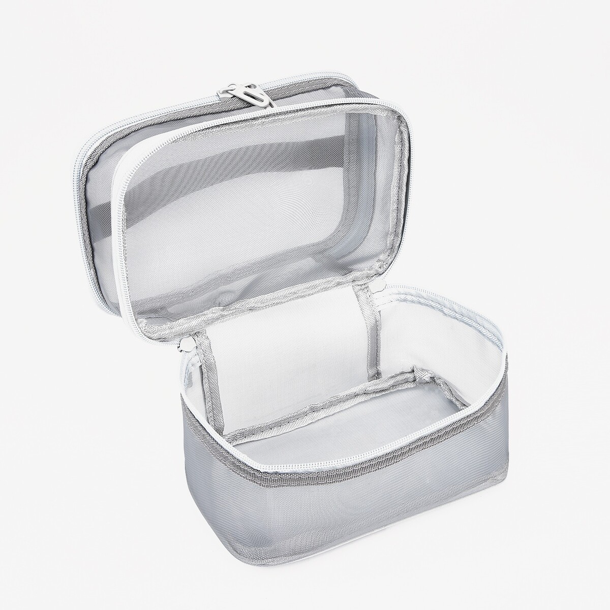 фото Косметичка, 2 отдела на молниях, цвет серый no brand