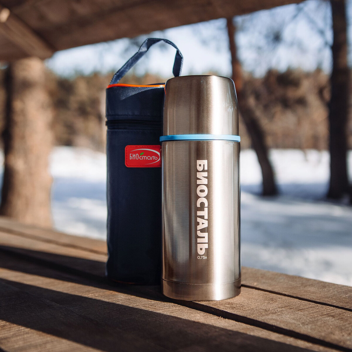 фото Термос нерж 0,75 узкое горло термочехол biostal