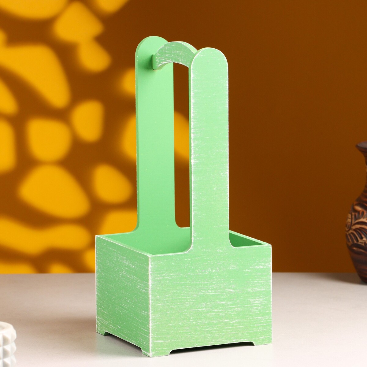 фото Кашпо - ящик деревянный 13,5х13,5х30 см зеленый прованс дарим красиво