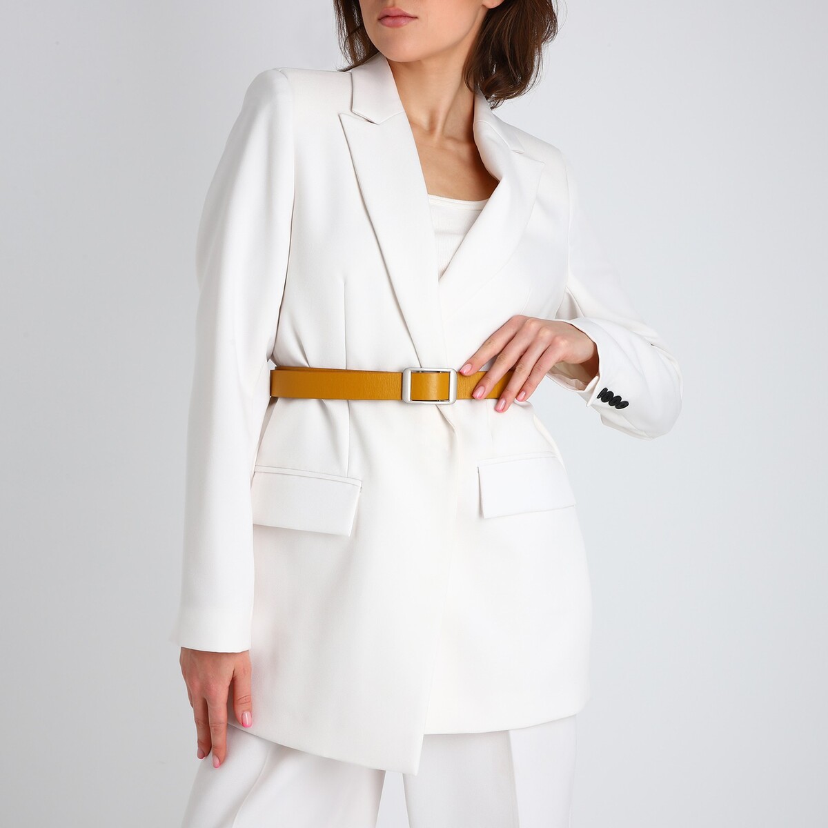 фото Ремень женский, ширина 3 см, пряжка металл, винт, цвет горчичный no brand