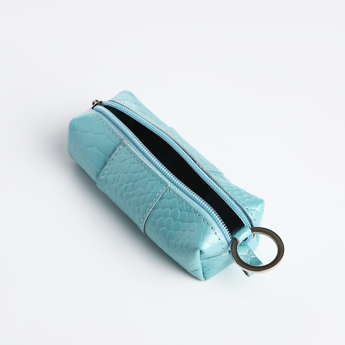 фото Ключница на молнии, длина 12.5 см, кольцо, цвет голубой no brand
