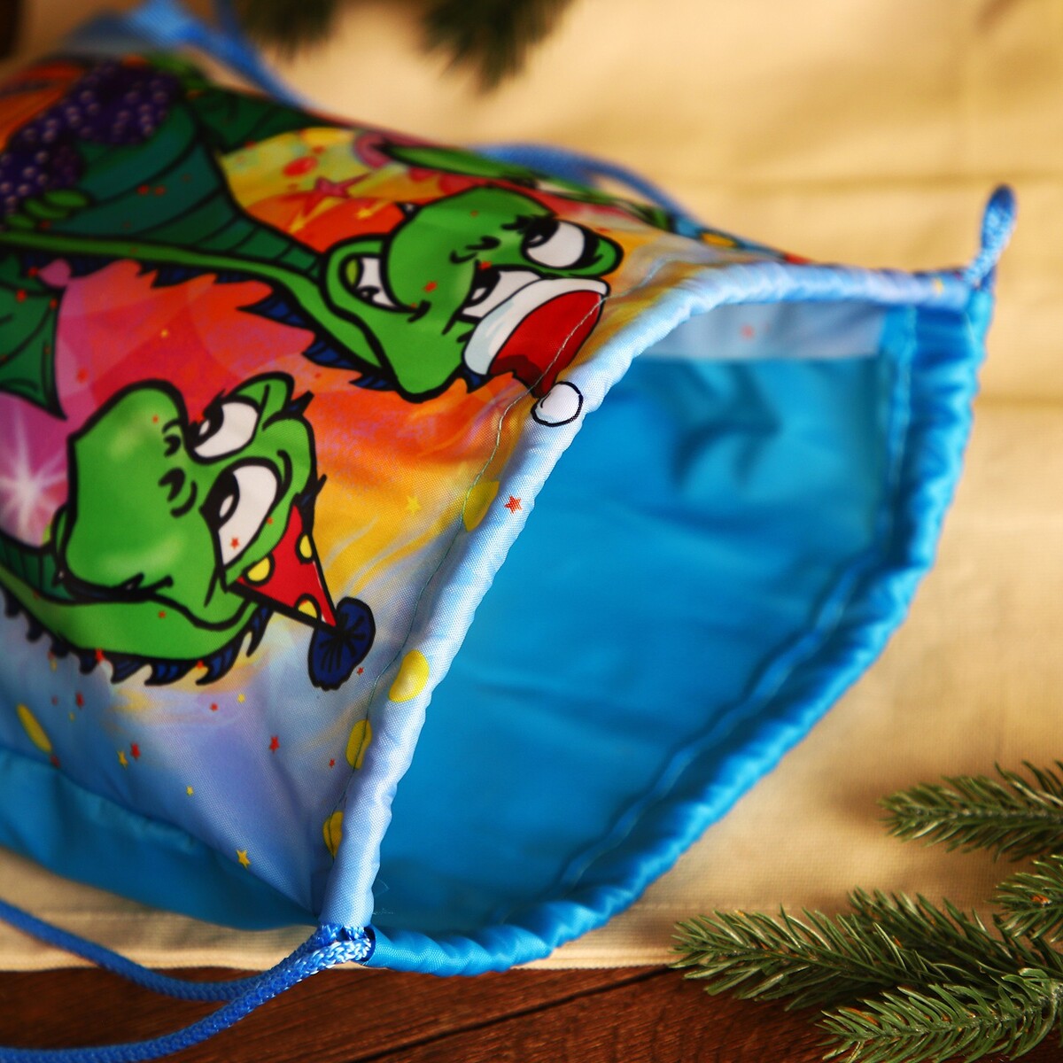 фото Мешок новогодний на шнурке, цвет голубой/разноцветный no brand