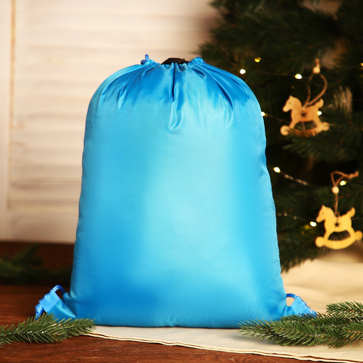 фото Мешок новогодний на шнурке, цвет голубой/разноцветный no brand