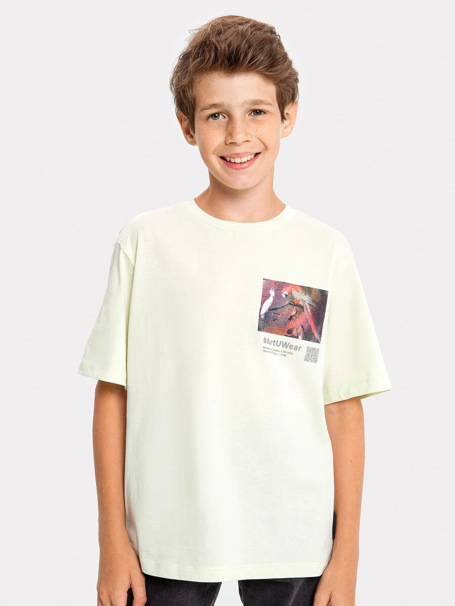фото Молочная футболка с принтом-картиной для мальчика mark formelle