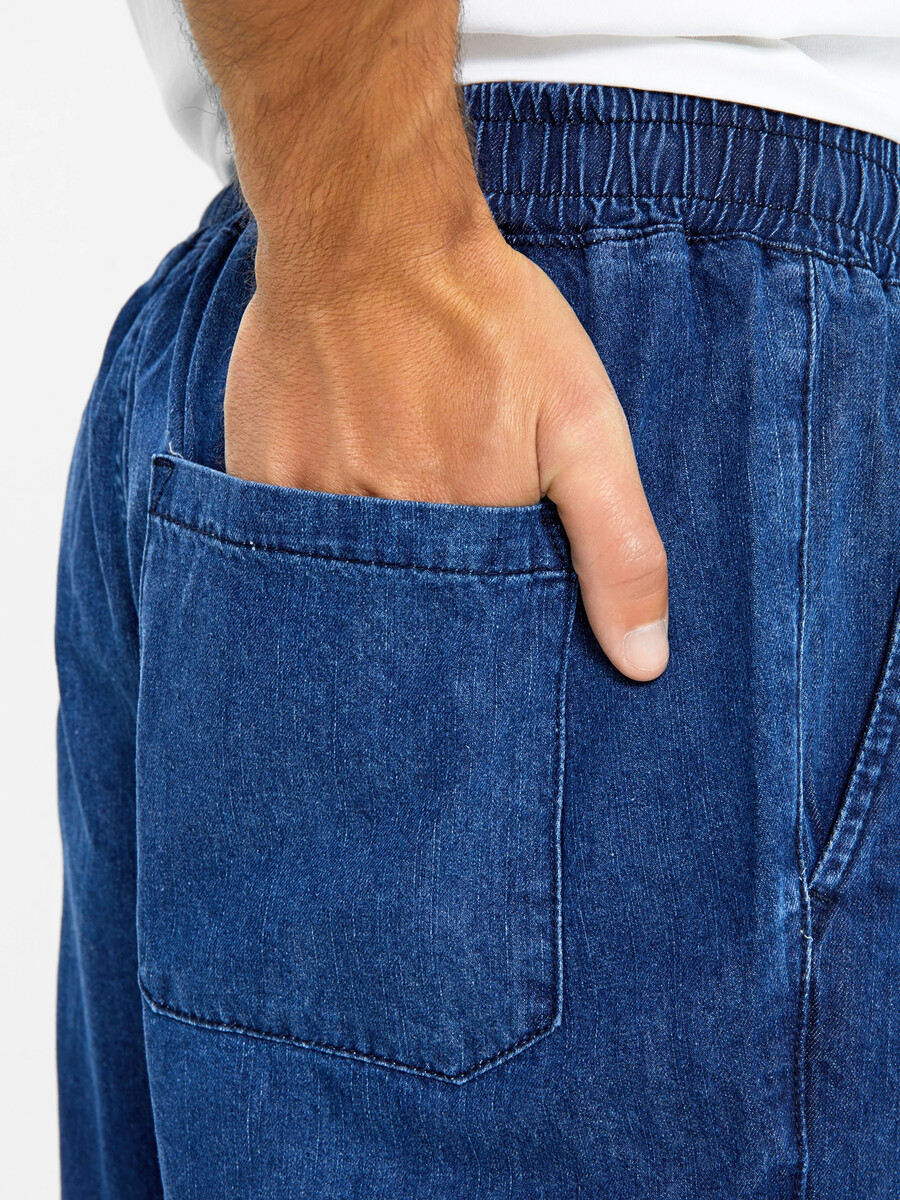 фото Джинсовые шорты для мужчин, темно-синие, со шнуровкой mark formelle