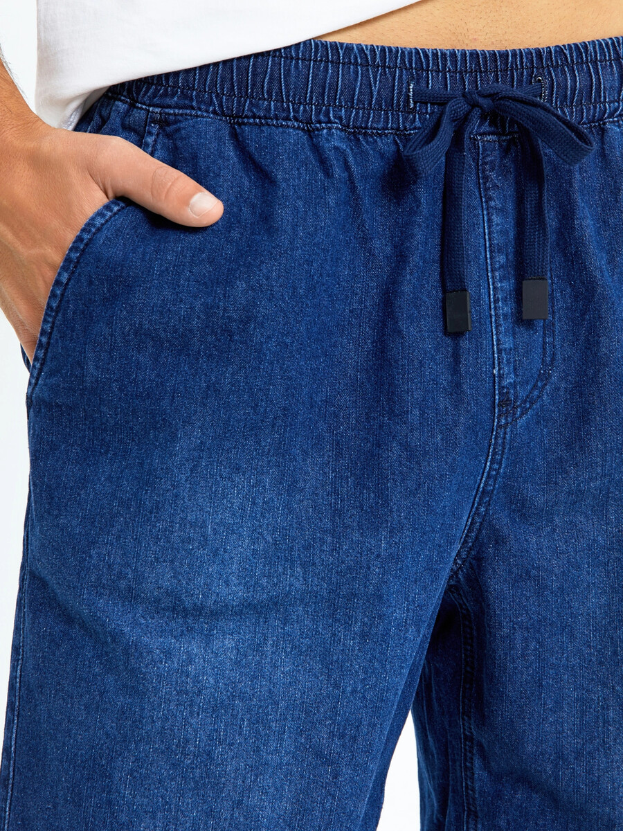 фото Джинсовые шорты для мужчин, темно-синие, со шнуровкой mark formelle