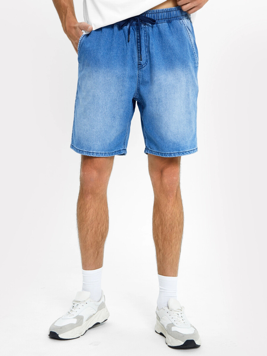 фото Джинсовые шорты для мужчин, синего цвета, со шнуровкой mark formelle