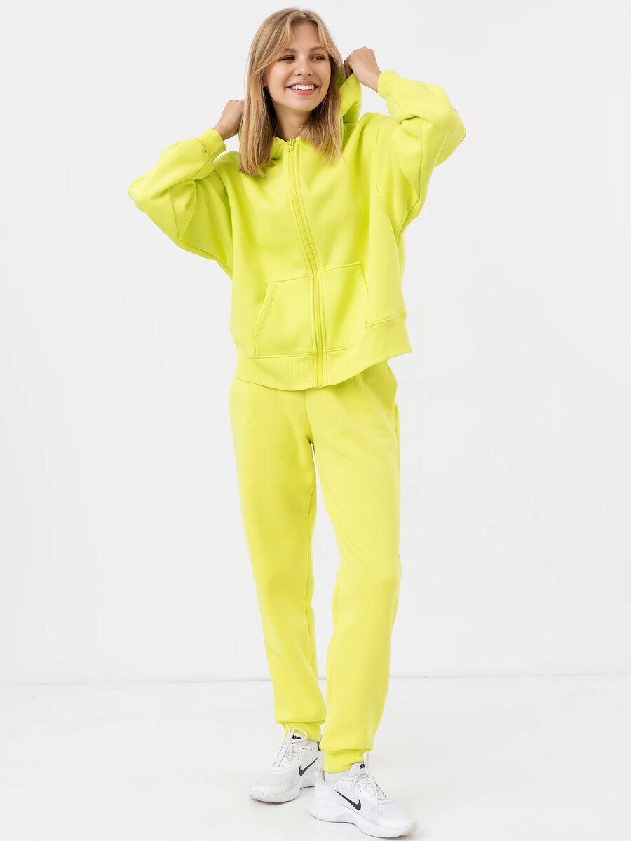 фото Теплые свободные брюки яркого лаймового оттенка mark formelle