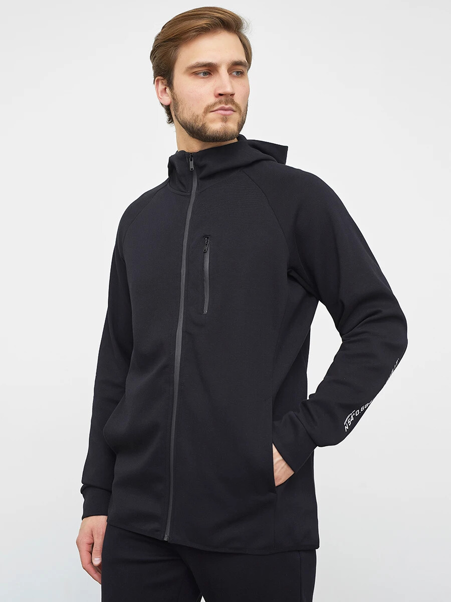 фото Толстовка на молнии в черном цвете с печатью mark formelle