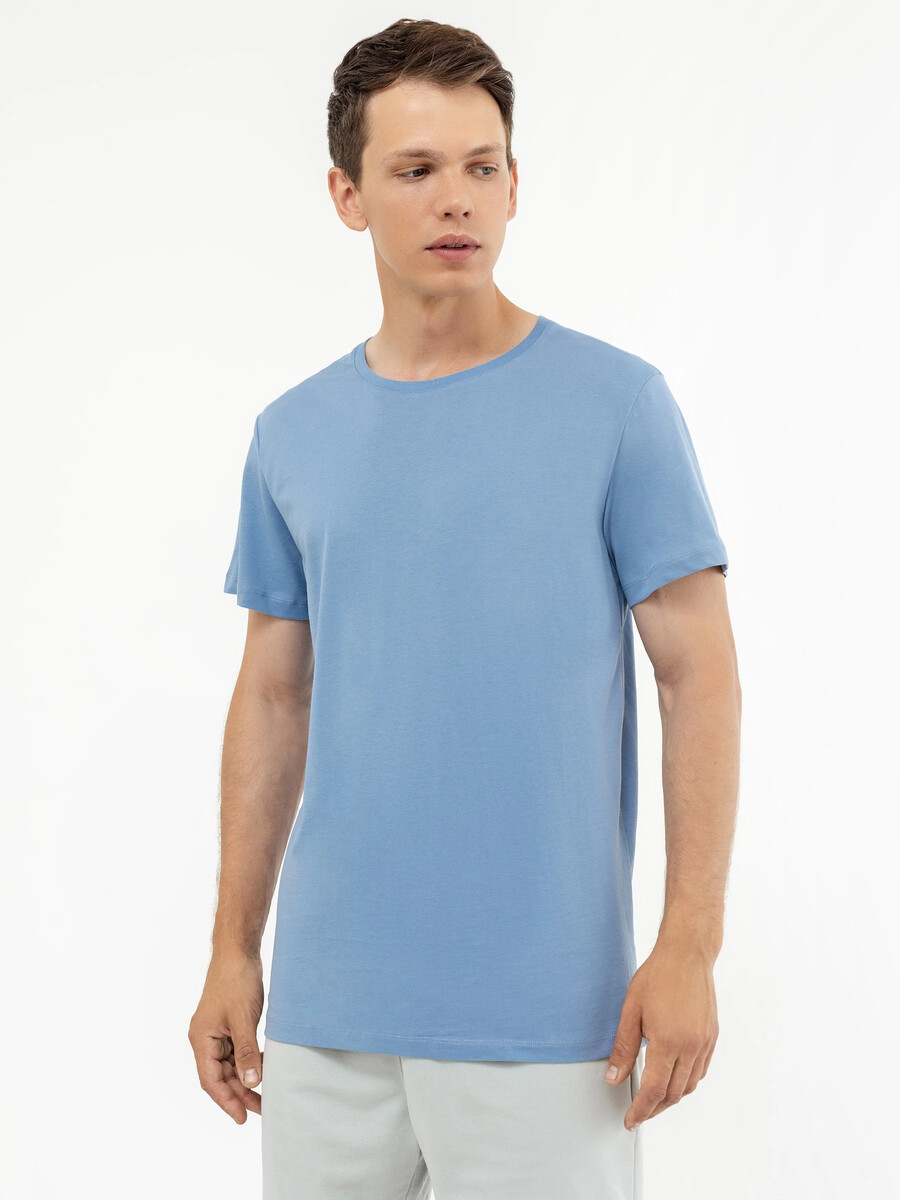 фото Однотонная хлопковая футболка голубого цвета mark formelle