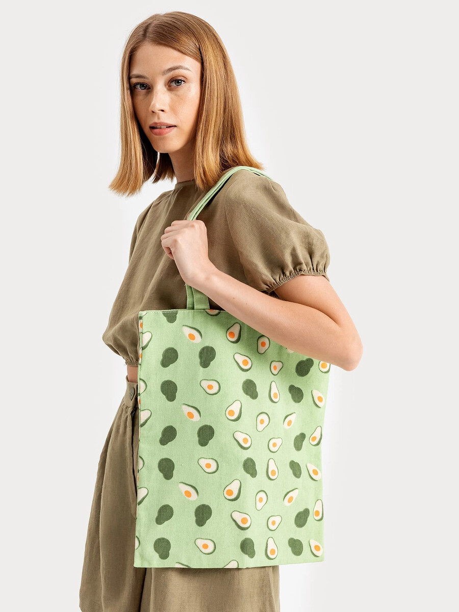 фото Сумка-шоппер в зеленом оттенке с принтом авокадо mark formelle