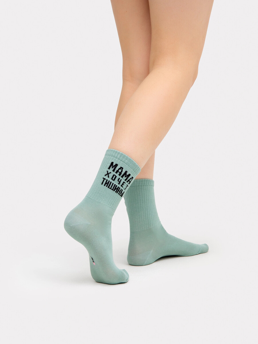 фото Носки женские зеленые с рисунком в виде надписи mark formelle