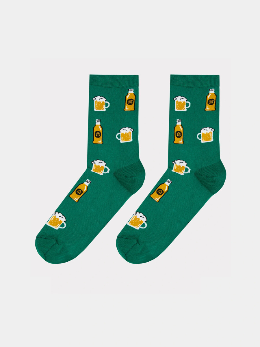 фото Носки мужские зеленые с рисунком в виде пивных бокалов и бутылок mark formelle