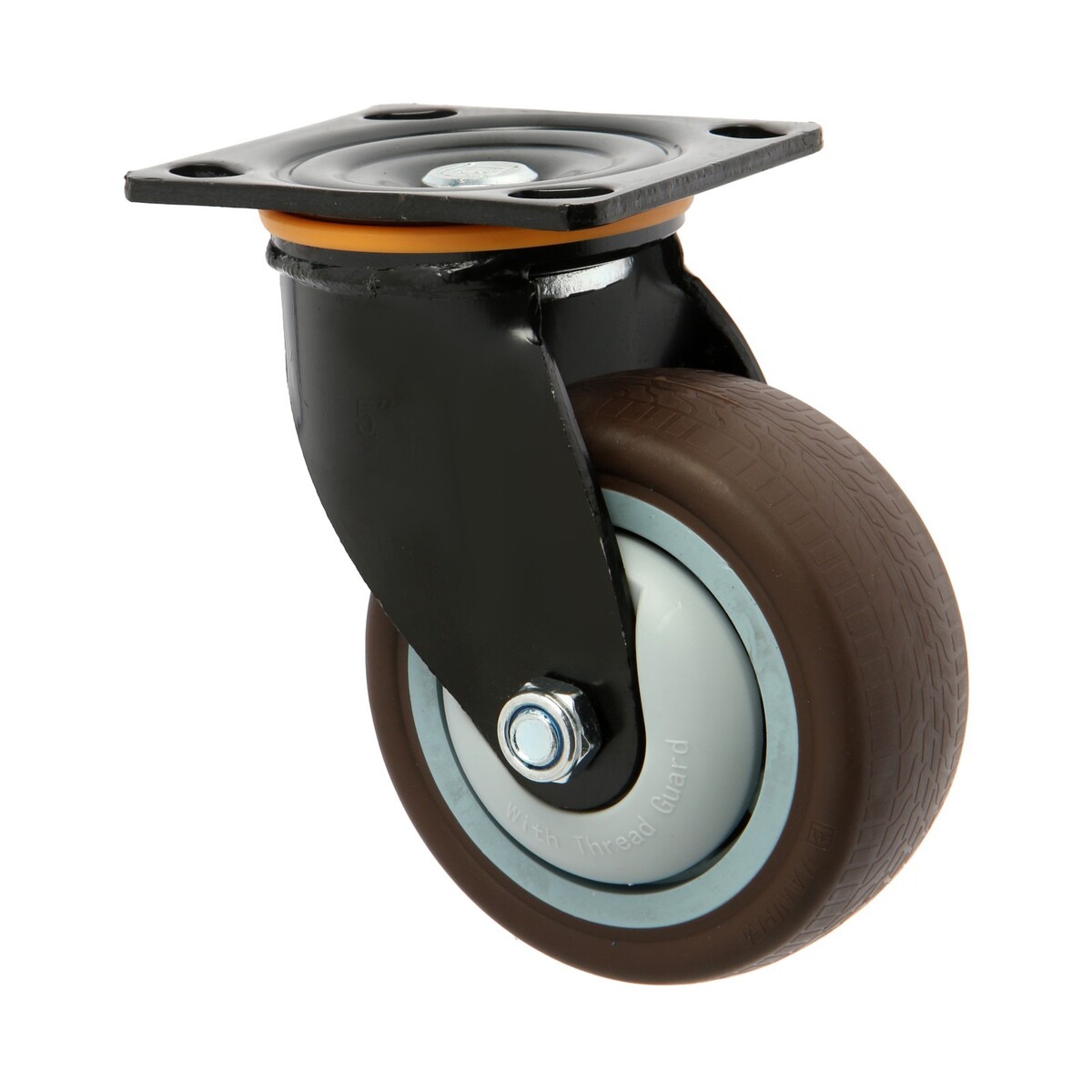 Колесо для трансп. тележек поворотное тундра, d=125 мм, на площадке, покрытие tpr=, Коричневый