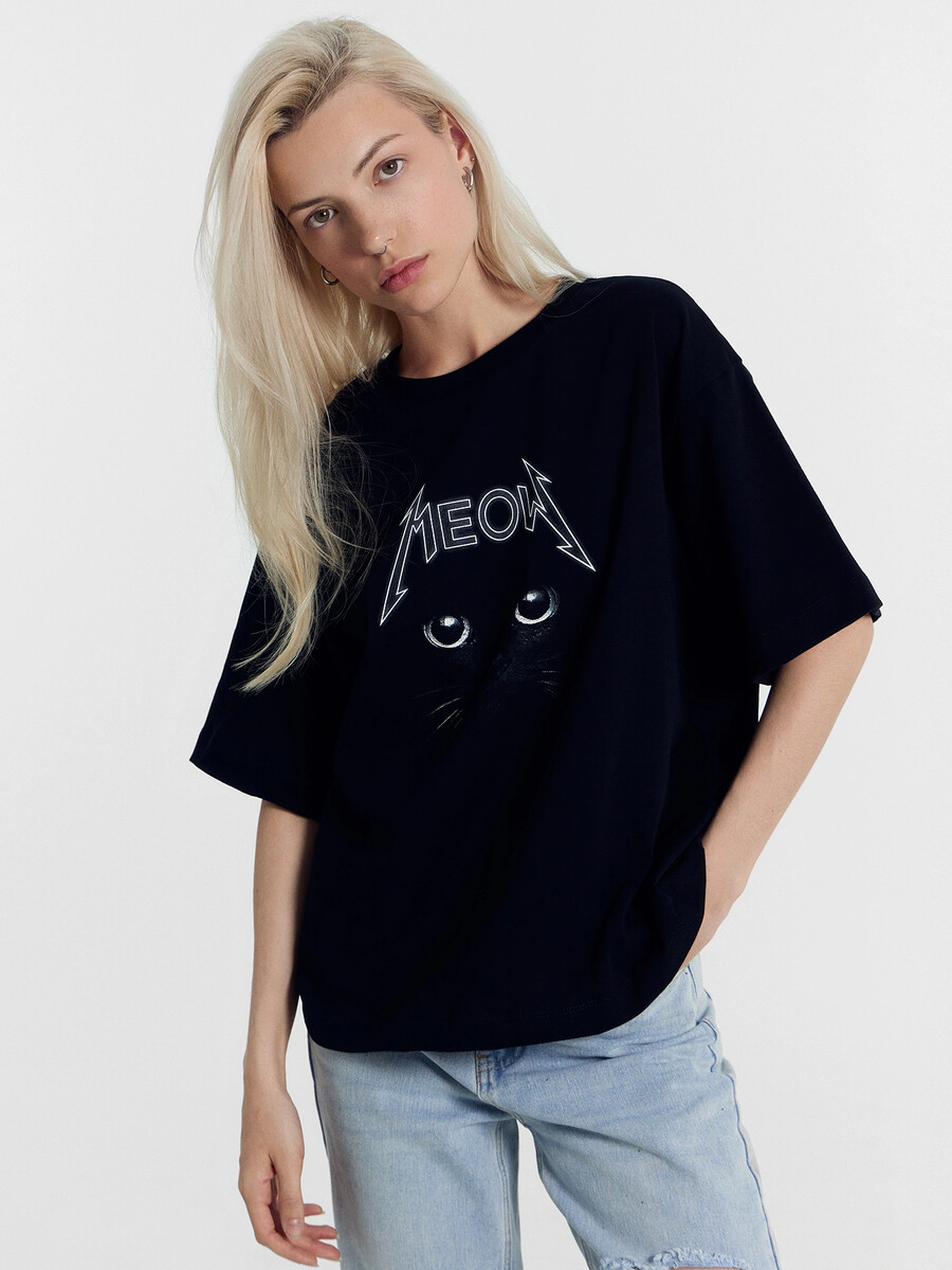 Футболка женская черная с печатью, Черный;черный +печать
Футболка женская черная с печатью, Черный;черный +печать